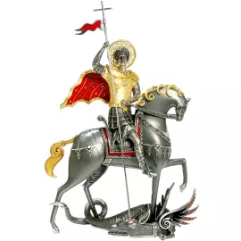 Jewelry souvenir made of silver "George the Victorious" with diamonds and sapphires